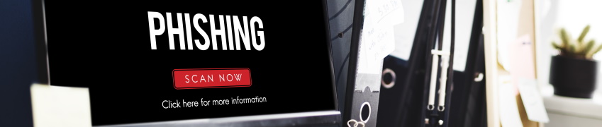 Bildschirm auf dem die Warnung "Phishing, scan now" steht